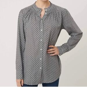 LOFT Womens Gray And White Dot Button Down Shirt Long Sleeve Size Small